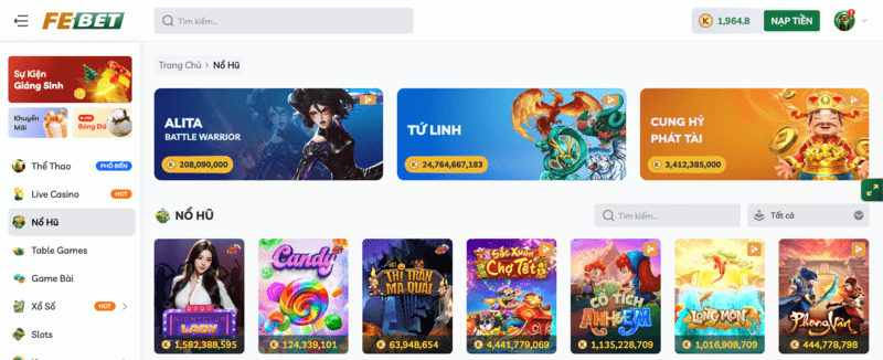 Chọn game nổ hũ FEBET yêu thích