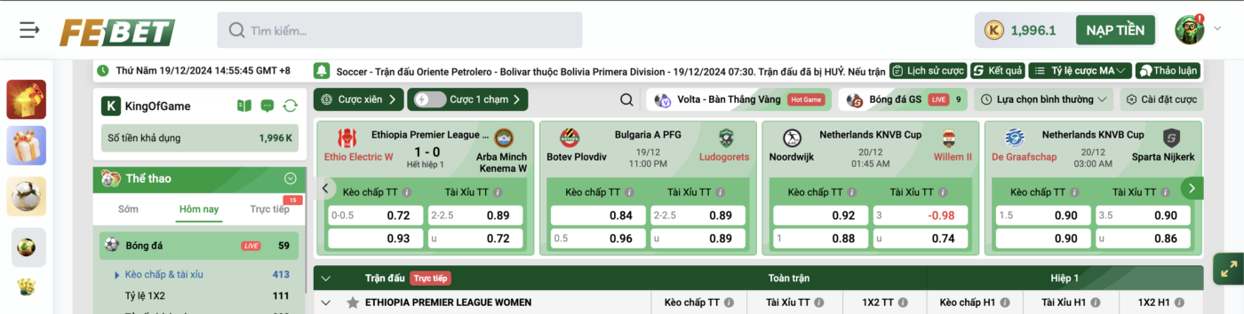 Cập nhật kèo cược liên tục tại sảnh K Sports Febet