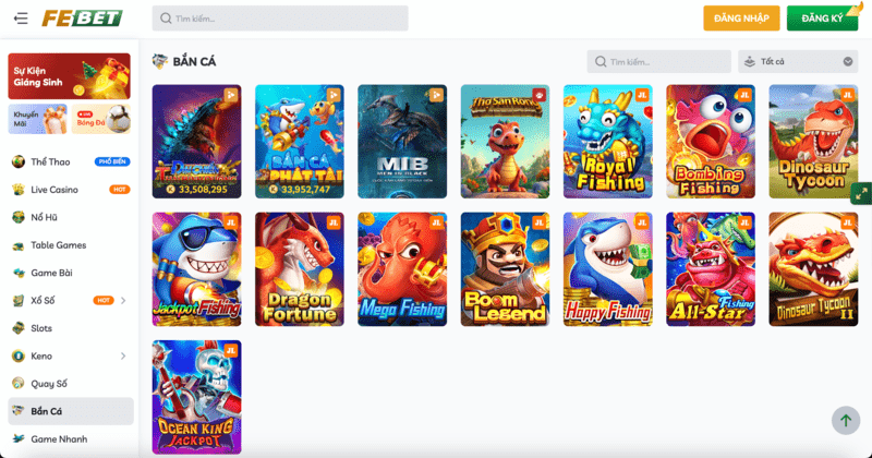 Nhà cái FEBET Có đa dạng game bắn cá đổi thưởng
