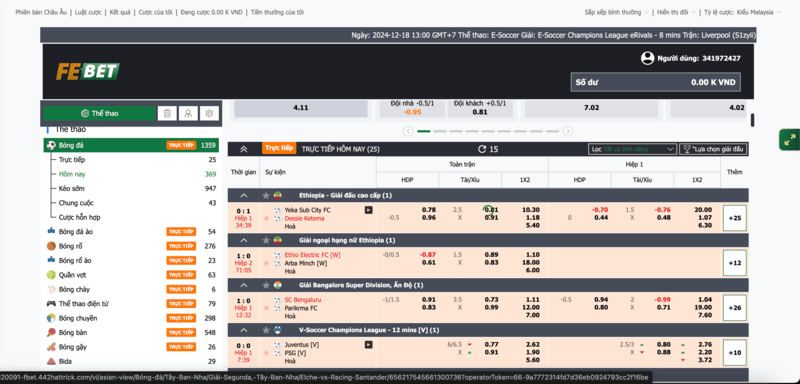 Sảnh BTI Sports Febet có tính năgn bet kèo trực tiếp