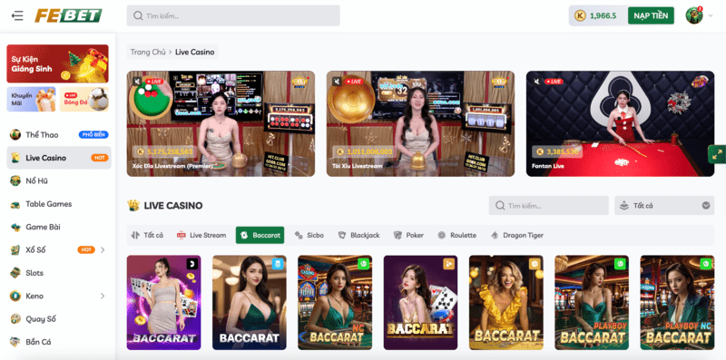 Sảnh Live Baccarat Febet