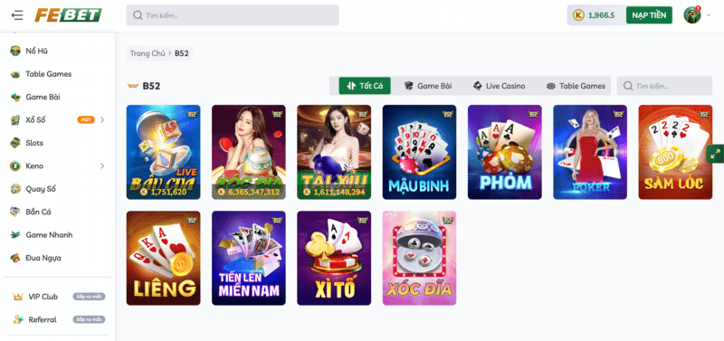 Sảnh Live Casino B52 Club hợp tác Febet