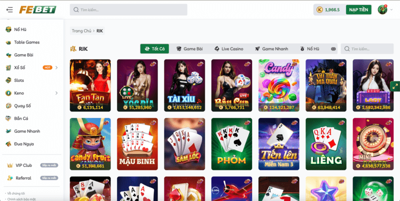 Sảnh Live Casino Rikvip hợp tác Febet