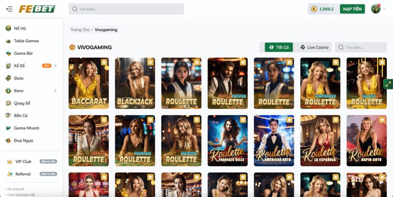 Sảnh Live Casino ViVo Gaming hợp tác Febet